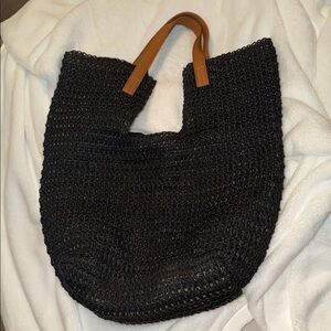 Shiraleah Black Knit Tote with Brown Handles